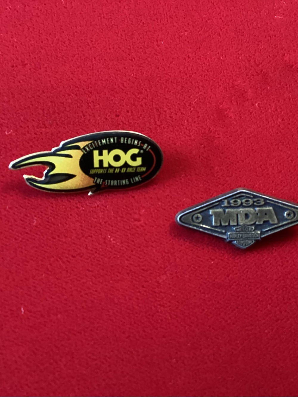 Harley-Davidson Yellow & Black HOG and Silver MDA Enamel Pin 1993